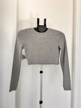 Zara Light Grey Cropped Long-Sleeve Top